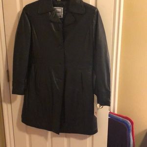 New leather car coat black